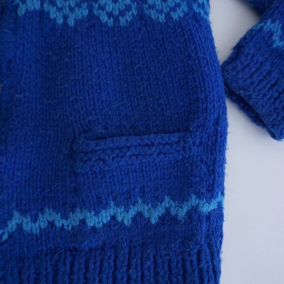 Vintage '70S Blue White Thick Heavyweight Wool Winter Zip Up Cardigan Sweater S - Picture 5 of 9